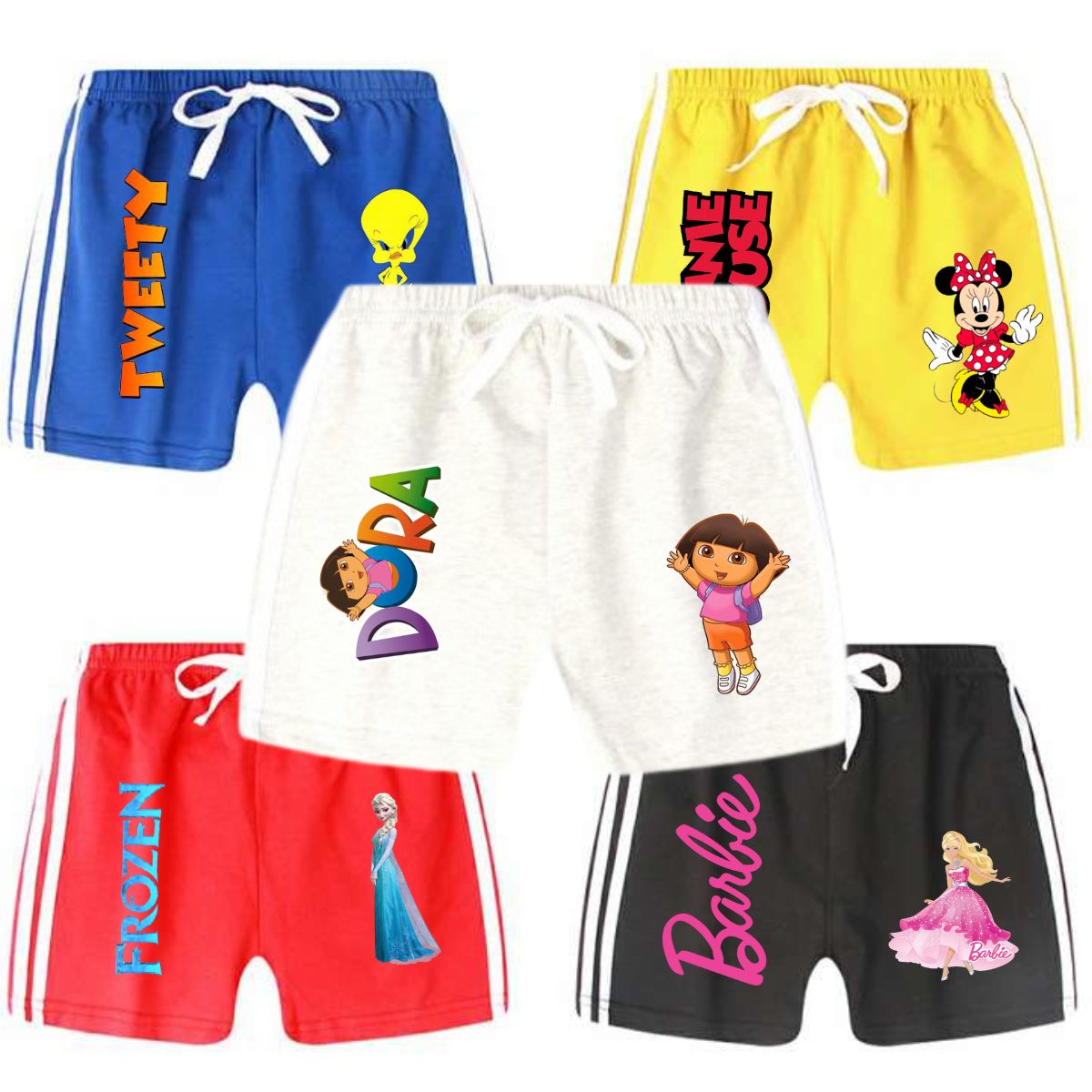 Pack of 5 Printed Stripe Girls Shorts