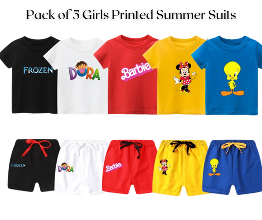 Pack of 5 Girls Printed Summer Suits