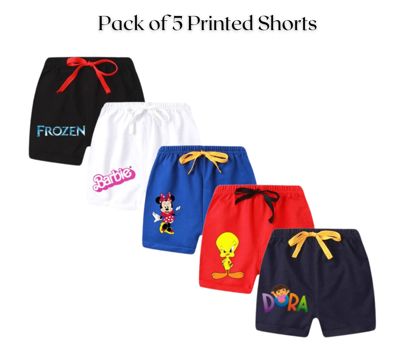 Pack of 5 Girls Printed Shorts