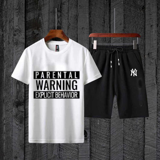 Parental Warning T-Shirt With Black Shorts