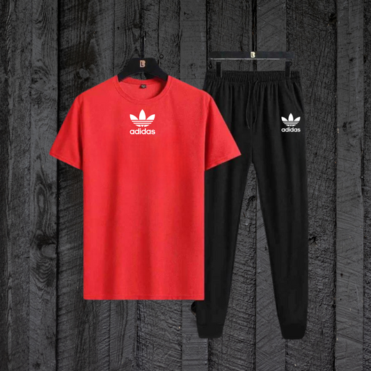 Red AD T-Shirt with Black Trouser