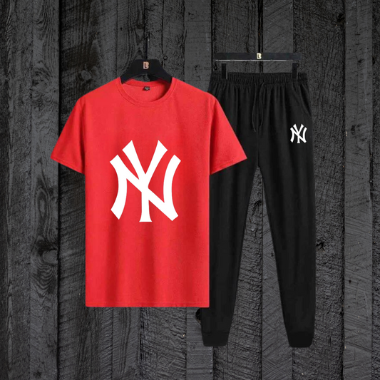 Red NY Printed T-Shirt with Black Trouser