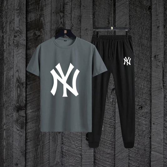 Steel Grey NY Printed T-Shirt with Black Trouser