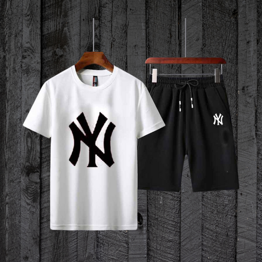 White NY T-Shirt With Black Shorts